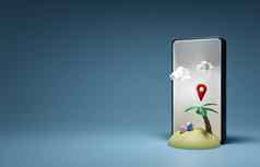 地图位置岛智能手机旅行夏天概念渲染插图