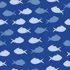 无缝的模式蓝色的鱼轮廓蓝色的背景