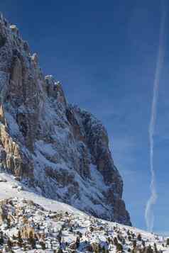 朗科菲尔南蒂罗尔只科菲尔sassolungo一步盖章冬天雄伟的石头长白云石山脉
