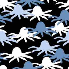 无缝的模式白色蓝色的章鱼轮廓