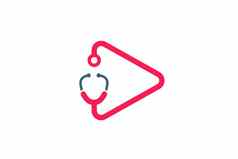听诊器孤立的玩按钮标志插图医生视频标志设计