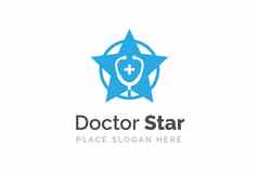 听诊器图标孤立的明星形状象征健康医学标志模板