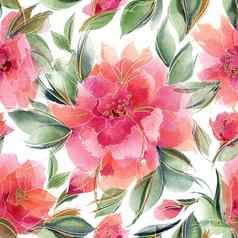 粉红色的花无缝的模式香玫瑰花