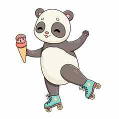 夏天时间熊猫蓝色的辊冰奶油