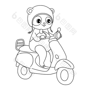 夏天熊猫机动脚踏<strong>两用</strong>车头盔着色页面