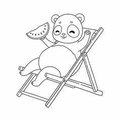 夏天熊猫甲板椅子西瓜着色
