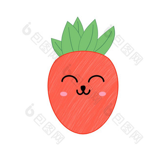 可爱的卡通草莓情绪可爱的表情符号面部表达式有趣的表情符号平风格