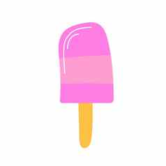 夏天粉红色的假期冰奶油冰棒手画向量插图孤立的