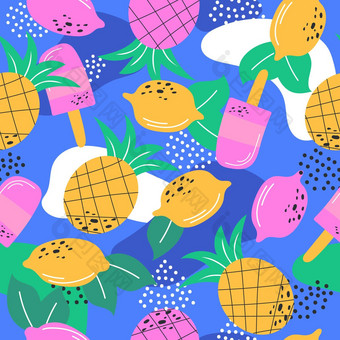 五彩缤纷的夏天水果无缝的模式壁纸包装纺织