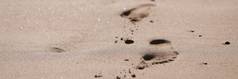 人类脚打印金海滩沙子