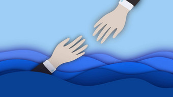 帮助手金融世界危机概念纸减少横幅溺水人助手业务解决方案团队合作