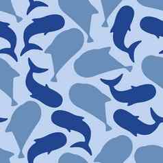 无缝的模式蓝色的鲸鱼鱼轮廓