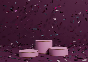 黑暗品红色的紫色的呈现产品显示领奖台站色彩斑斓的五彩纸屑庆祝活动周年纪念日广告金行奢侈品产品简单的最小的背景