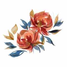 水彩花束玫瑰花国家科特格风格