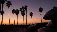 房车预告片商队路旅行棕榈树加州海滩日落
