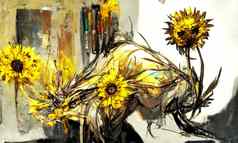 美丽的向日葵力绘画现代摘要艺术
