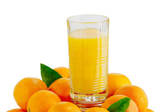 <strong>新</strong>鲜的<strong>橙色</strong>汁玻璃<strong>橙色</strong>水果孤立的白色广告概念包装设计