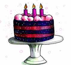 手绘紫色的蛋糕蜡烛站酒精标记