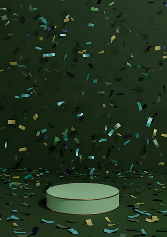 黑暗温暖的绿色呈现产品显示基座站周年纪念日产品庆祝活动五彩纸屑讲台上金行奢侈品产品简单的最小的背景