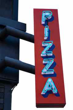 孤立的复古的霓虹灯披萨标志
