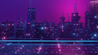 赛博朋克未来主义的发光的霓虹灯小镇壁纸背景渲染