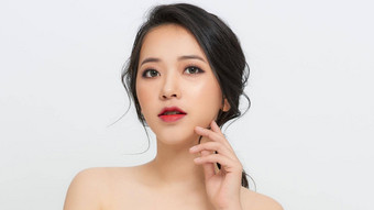 女人美健康的清洁新鲜的皮肤自然使<strong>美眼</strong>睛lipsfemale年轻的模型