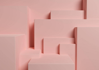 柔和的光红色的大马哈鱼粉红色的呈现产品显示讲台上站简单的最小的摘要不对称背景壁纸产品摄影广告城市轮廓