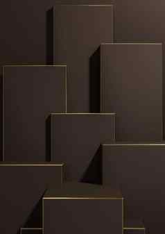 黑暗棕色（的）呈现简单的最小的几何背景产品显示基座金行奢侈品产品壁纸模板产品广告