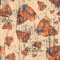 复古的蝴蝶大小橙色背景复古的无缝的模式蝴蝶