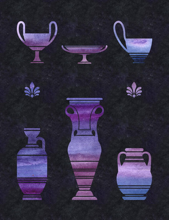 紫外线水彩希腊花瓶