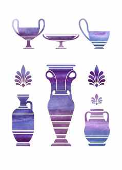紫外线水彩希腊花瓶集