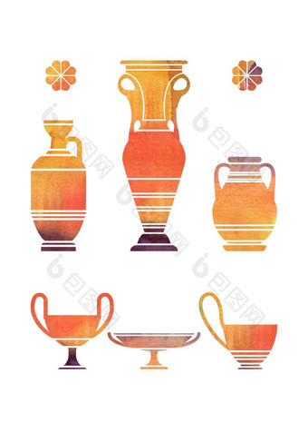 Terracotta水彩希腊花瓶集