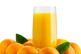 新鲜的橙色汁玻璃橙色<strong>水果</strong>孤立的白色广告概念<strong>包装设计</strong>