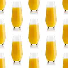 新鲜的橙色汁芒果菠萝玻璃重复无缝的模式白色背景