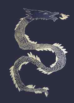 手画传统的中国人神话动物插图金龙黑色的背景