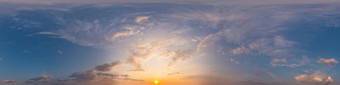 全景黑暗蓝色的日落天空粉红色的卷云云无缝的Hdr全景球形等角的格式完整的天顶可视化天空更换空中无人机全景照片