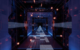 数字网络空间科幻概念隧道呈现