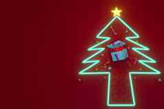 快乐圣诞节快乐一年松树发光的礼物红色的心文本横幅网络背景插图