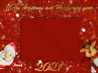 快乐圣诞节快乐一年快乐圣诞节快乐一年圣诞老人老人可爱的驯鹿红色的框架广告广告文本网络横幅可爱的驯鹿蓝色的雪背景文本网络横幅