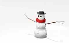 渲染字符快乐的白色雪人针织他围巾卡通预展孤立的白色背景