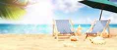 放松热带海滩太阳甲板椅子伞