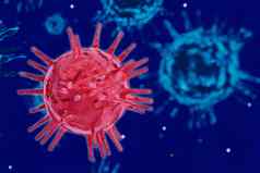 红色的冠状病毒科维德显微镜孤立的蓝色的病毒背景插图剪裁路径