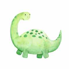 可爱的绿色婴儿恐龙巴龙水彩画插图孤立的白色背景