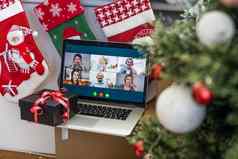 虚拟圣诞节一天房子聚会，派对视频会议视频调用电脑首页办公室在线团队礼物开放会议调用