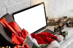 移动PC空白屏幕桌面首页圣诞节礼物装饰背景