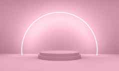 霓虹灯讲台上情人节一天摘要几何设计粉红色的背景