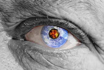 地球全球内部男人的眼睛概念破坏地球人类眼睛