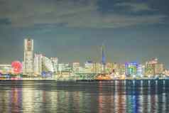 晚上视图横滨minato,晚上光