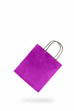 紫罗兰色的颜色纸购物袋白色孤立的背景空价格标签挂起插入文本