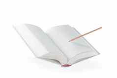白色开放书空白白色书浮点数空气铸造影子孤立的白色背景空白页面书飞行徘徊铅笔吸引了空白页面